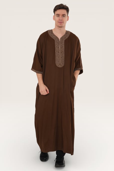 Braune Ramadan-Marokkanische Thobe-Robe für Herren Djellaba Gandoura Eid Jubba LFS-HM67 - Image 3