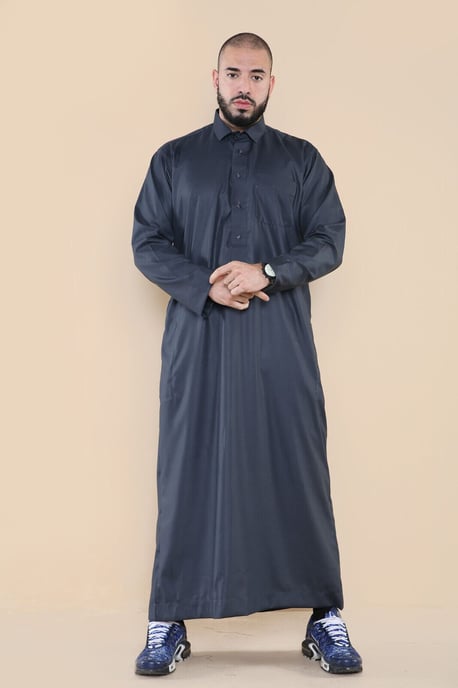 Herren Grau Thobe Jubba Saudi Ramadan Eid Islamischer Kaftan Kaudara Arabisch Jubbah - Image 1