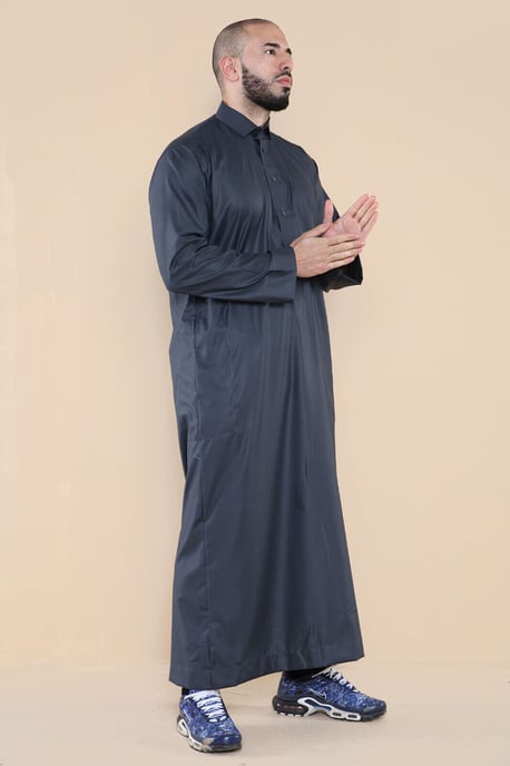 Herren Grau Thobe Jubba Saudi Ramadan Eid Islamischer Kaftan Kaudara Arabisch Jubbah - Image 2