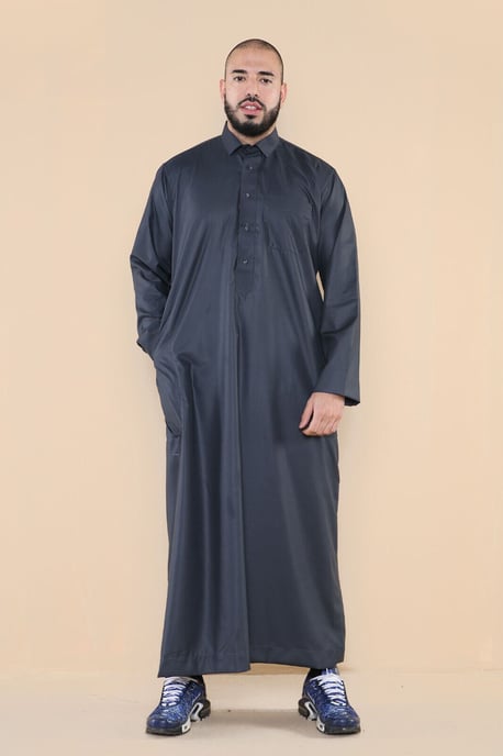 Herren Grau Thobe Jubba Saudi Ramadan Eid Islamischer Kaftan Kaudara Arabisch Jubbah - Image 4