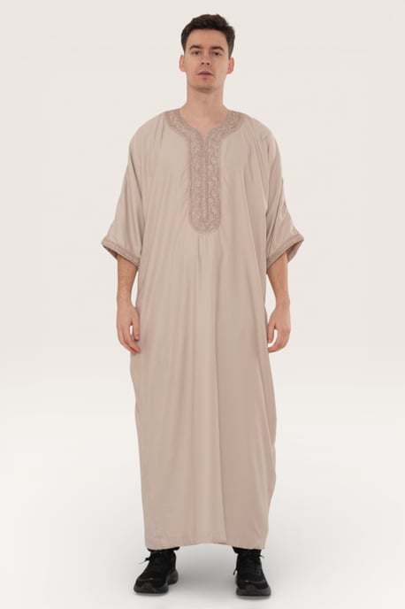 Beige marokkanische Thobe-Robe für Herren Djellaba Gandoura Eid Jubba LFS-HM66 - Image 2