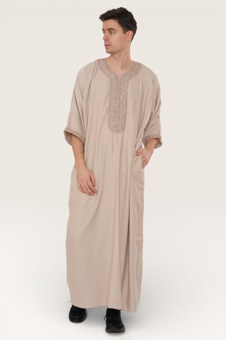 Beige marokkanische Thobe-Robe für Herren Djellaba Gandoura Eid Jubba LFS-HM66 - Image 3