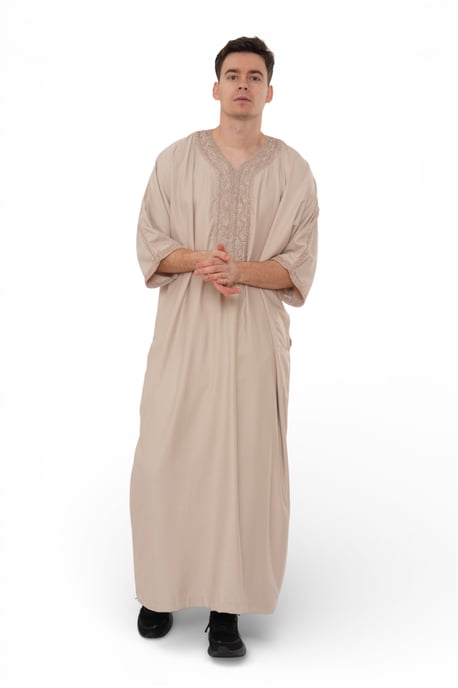 Beige marokkanische Thobe-Robe für Herren Djellaba Gandoura Eid Jubba LFS-HM66 - Image 4