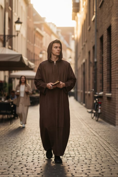 Braune Kapuzen-Eid-Marokkanische Jubba-Robe für Herren Ramadan Eid Thobe LFS - HM12 - Image 1