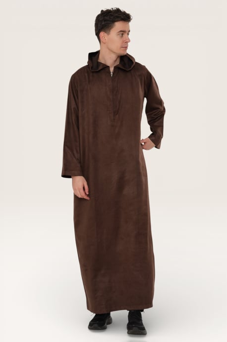 Braune Kapuzen-Eid-Marokkanische Jubba-Robe für Herren Ramadan Eid Thobe LFS - HM12 - Image 3