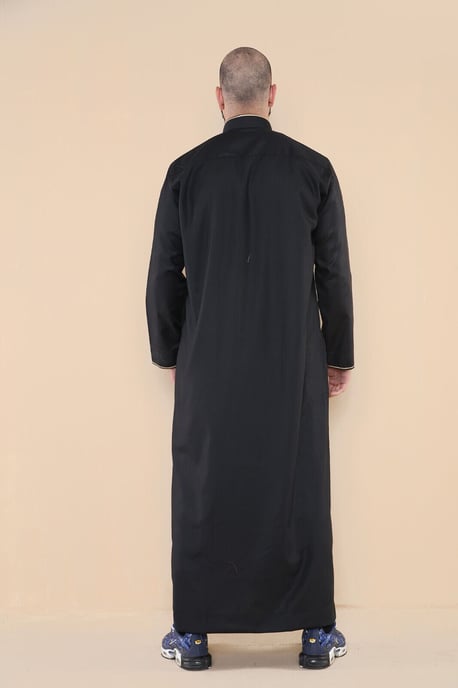 Herren Schwarze Thobe Jubba Emirati Islamische Arabische Eid Stickerei Kaftan Jubbah Robe - Image 4