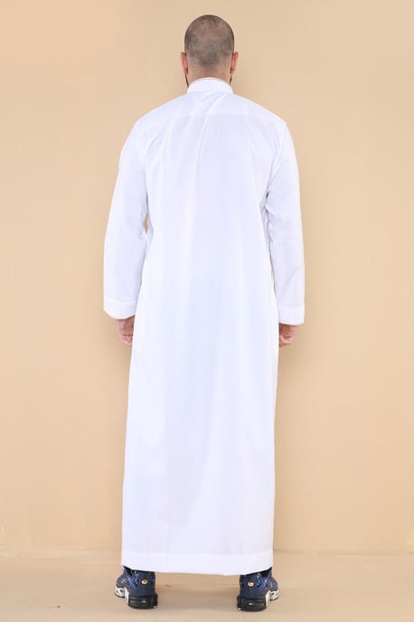 Herren Weiße Thobe Jubba Emirati Islamische Arabische Eid Stickerei Kaftan Jubbah Robe - Image 4