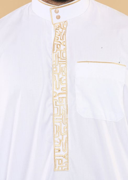 Herren Weiße Thobe Jubba Emirati Islamische Arabische Eid Stickerei Kaftan Jubbah Robe - Image 5
