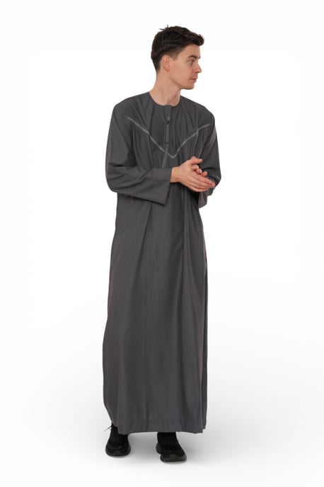 Herren Eid Grau marokkanische Thobe Robe Djellaba Ramadan Eid Jubba- HM10 - Image 2