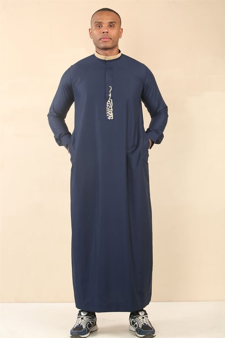 Blauer Herren-Thobe, arabische saudi-arabische emiratische islamische Kleidung, Jubba-Robe - Image 3