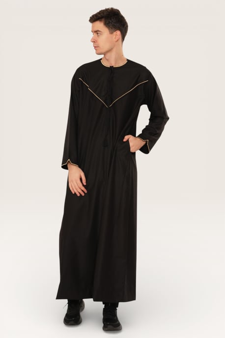 Herren Schwarz Ramadan Marokkanische Jubba Robe Djellaba Eid Kaftan Thobe LFS -TT-007 - Image 3