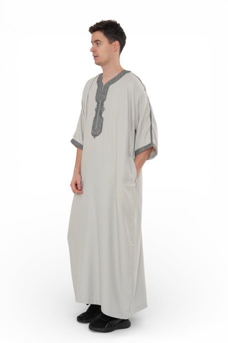 Marokkanische Thobe-Robe für Herren in grauer Kohle, Eid Djellaba Gandoura Jubba – HM65 - Image 2