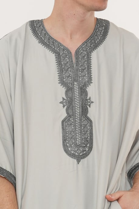 Marokkanische Thobe-Robe für Herren in grauer Kohle, Eid Djellaba Gandoura Jubba – HM65 - Image 4