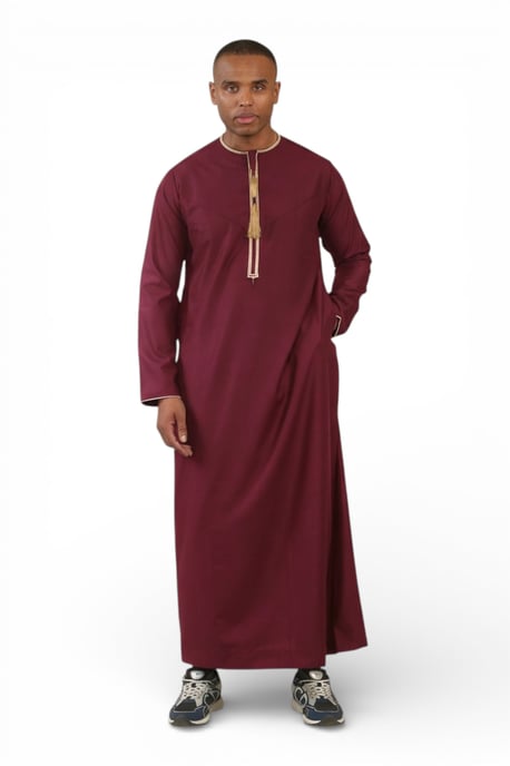 Herren Ramadan Burgunderrot Marokkanischer Thobe Robe Emirati Eid Jubba- TT-003 - Image 2