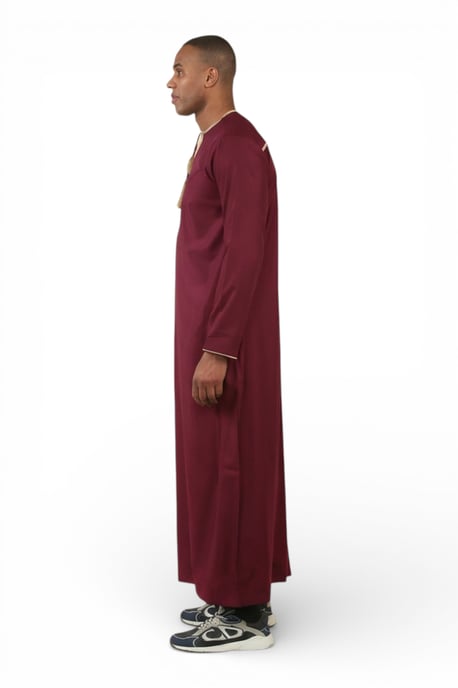 Herren Ramadan Burgunderrot Marokkanischer Thobe Robe Emirati Eid Jubba- TT-003 - Image 3
