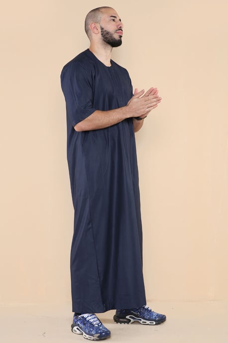 Marineblauer Thobe Jubba islamischer arabischer marokkanischer Saudi-Kaftan mit Reißverschluss - Image 2