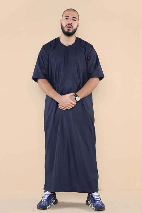 Marineblauer Thobe Jubba islamischer arabischer marokkanischer Saudi-Kaftan mit Reißverschluss - Image 4