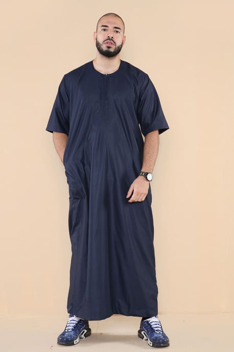 Marineblauer Thobe Jubba islamischer arabischer marokkanischer Saudi-Kaftan mit Reißverschluss - Image 5