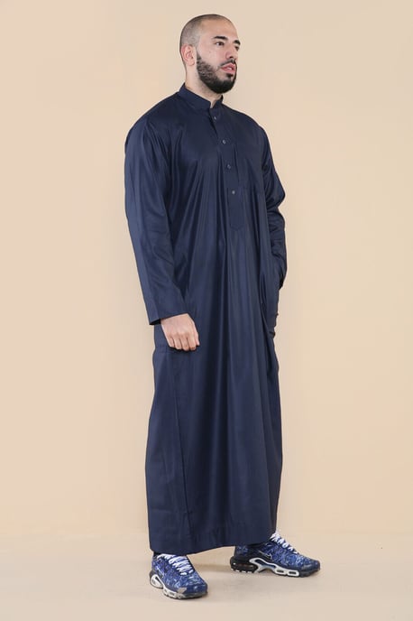 Marineblauer Thobe Jubba Saudi-arabischer Eid-Baumwollkaftan Jubbah Umrah für Herren - Image 1