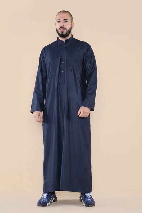 Marineblauer Thobe Jubba Saudi-arabischer Eid-Baumwollkaftan Jubbah Umrah für Herren - Image 3