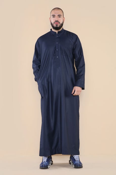 Marineblauer Thobe Jubba Saudi-arabischer Eid-Baumwollkaftan Jubbah Umrah für Herren - Image 4