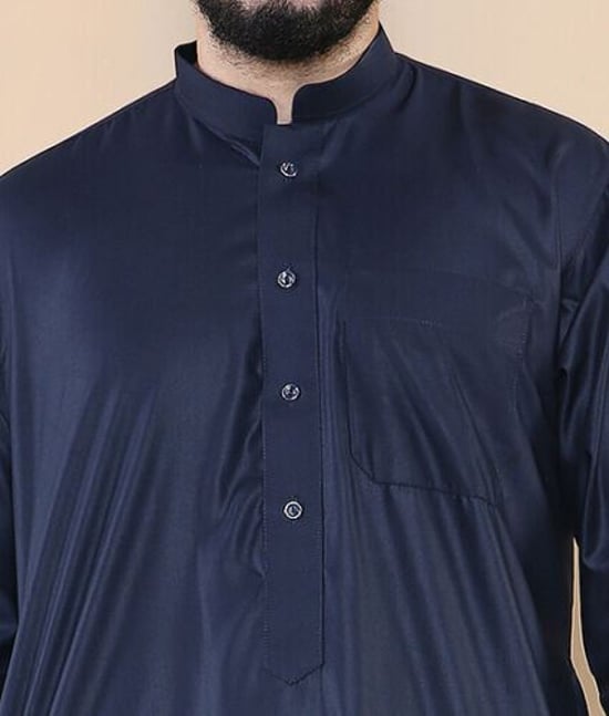 Marineblauer Thobe Jubba Saudi-arabischer Eid-Baumwollkaftan Jubbah Umrah für Herren - Image 5