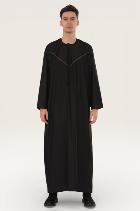 Herren Schwarz Eid Marokkanische Thobe Robe Djellaba Ramadan Eid Jubba LFS- HM10 - Image 2