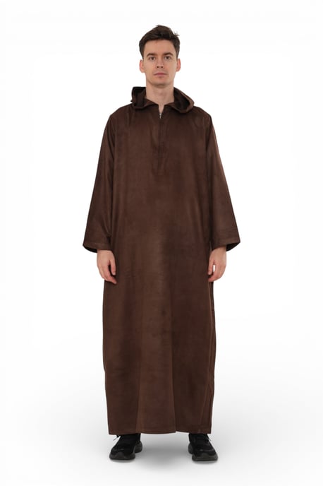 Marokkanische Jubba-Robe für Herren mit Kapuze für Eid, Braun, Ramadan Eid Thobe – HM12 - Image 1