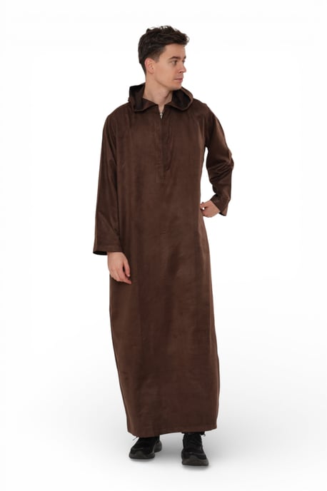 Marokkanische Jubba-Robe für Herren mit Kapuze für Eid, Braun, Ramadan Eid Thobe – HM12 - Image 2