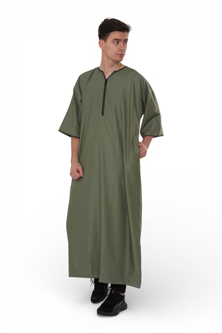 Herren Ramadan Olivgrün Marokkanischer Gandoura Thobe Robe Djellaba Eid Jubba- TT-006 - Image 2