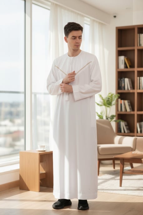 Herren Weiße Eid Marokkanische Thobe Robe Djellaba Ramadan Eid Jubba LFS- HM10 - Image 1