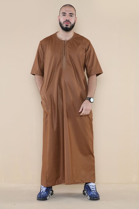 Brauner Thobe Jubba für Herren, islamischer arabischer marokkanischer Saudi-Kaftan mit Reißverschluss und arabischer Robe - Image 5
