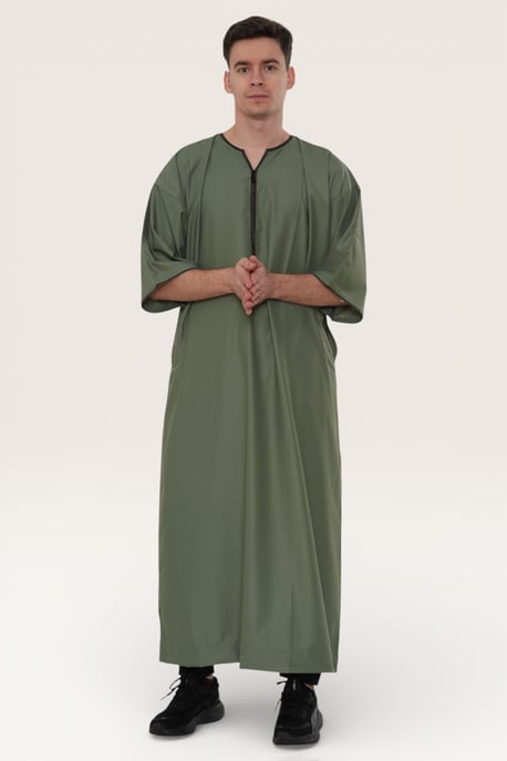 Grüne Ramadan-Marokkanische Gandoura-Thobe-Robe für Herren Djellaba Eid Jubba LFS-TT-006 - Image 2