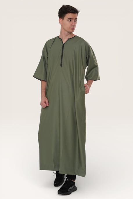 Grüne Ramadan-Marokkanische Gandoura-Thobe-Robe für Herren Djellaba Eid Jubba LFS-TT-006 - Image 3