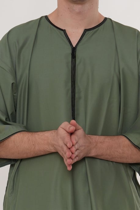 Grüne Ramadan-Marokkanische Gandoura-Thobe-Robe für Herren Djellaba Eid Jubba LFS-TT-006 - Image 5