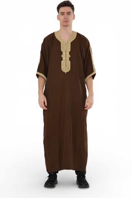 Herren Ramadan Brown Marokkanische Thobe Robe Djellaba Gandoura Eid Jubba- HM67 - Image 1