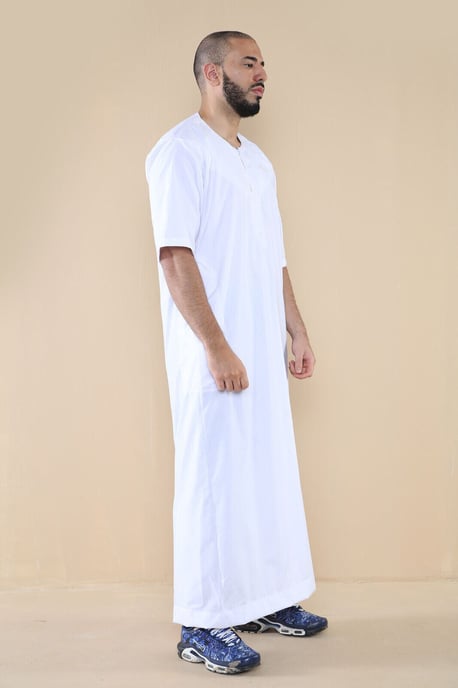 Weißer Thobe Jubba für Herren, islamischer arabischer marokkanischer Saudi-Kaftan mit Reißverschluss und arabischer Robe - Image 2