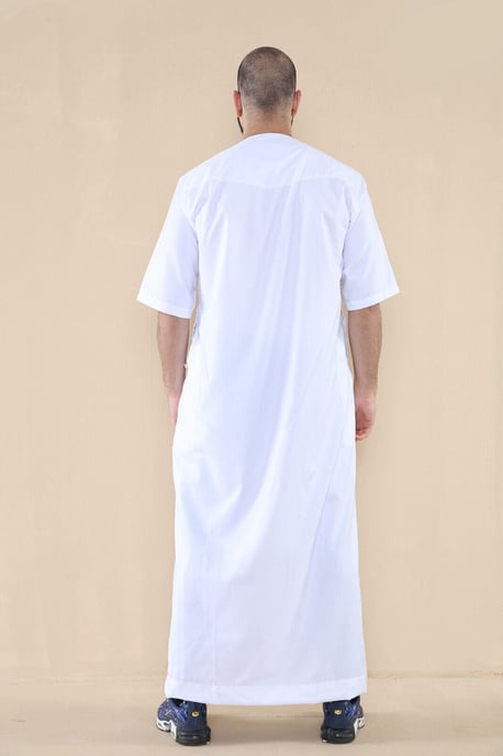Weißer Thobe Jubba für Herren, islamischer arabischer marokkanischer Saudi-Kaftan mit Reißverschluss und arabischer Robe - Image 3