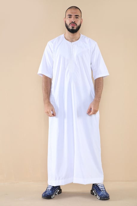 Weißer Thobe Jubba für Herren, islamischer arabischer marokkanischer Saudi-Kaftan mit Reißverschluss und arabischer Robe - Image 4