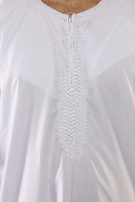 Weißer Thobe Jubba für Herren, islamischer arabischer marokkanischer Saudi-Kaftan mit Reißverschluss und arabischer Robe - Image 5