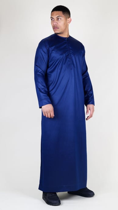Herren-Thobe-Robe in Marineblau, Satin, emiratisch-islamisch, Jubba, Eid, Slim Fit - Image 2