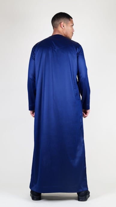 Herren-Thobe-Robe in Marineblau, Satin, emiratisch-islamisch, Jubba, Eid, Slim Fit - Image 3