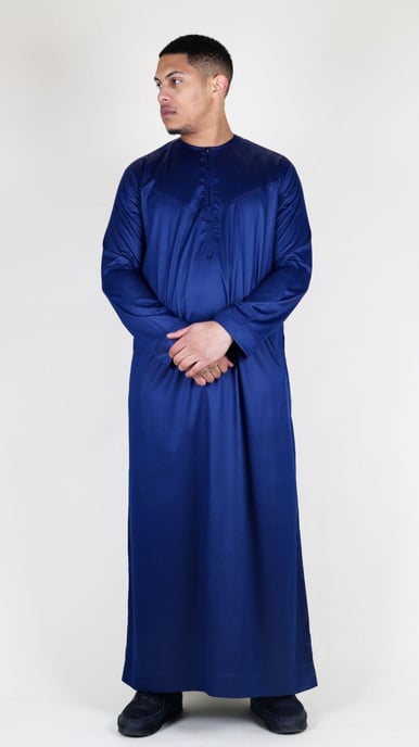 Herren-Thobe-Robe in Marineblau, Satin, emiratisch-islamisch, Jubba, Eid, Slim Fit - Image 4