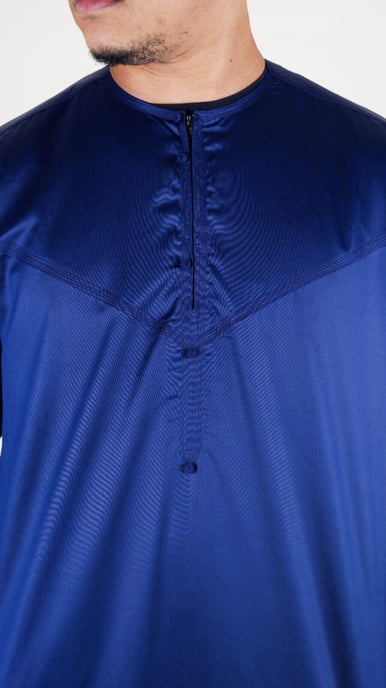 Herren-Thobe-Robe in Marineblau, Satin, emiratisch-islamisch, Jubba, Eid, Slim Fit - Image 5