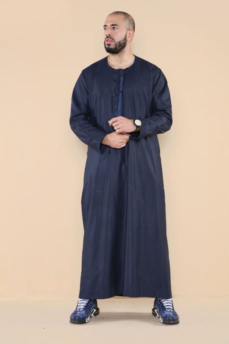 Herren Marineblau Thobe Jubba Saudi Islamisch Arabisch Eid Emirati Kaftan Jubbah Quaste Robe - Image 5