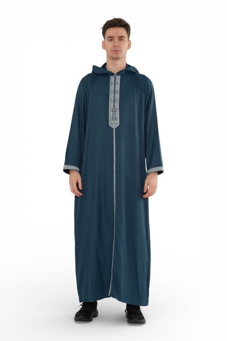 Herren Eid Aqua Green Marokkanische Thobe Robe mit Kapuze Djellaba Ramadan Jubba- HM3 - Image 1
