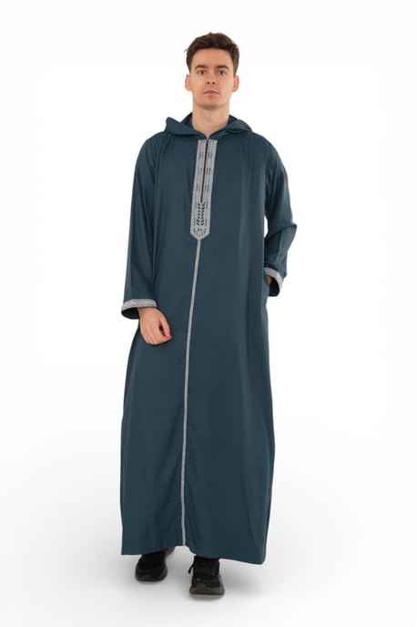 Herren Eid Aqua Green Marokkanische Thobe Robe mit Kapuze Djellaba Ramadan Jubba- HM3 - Image 2