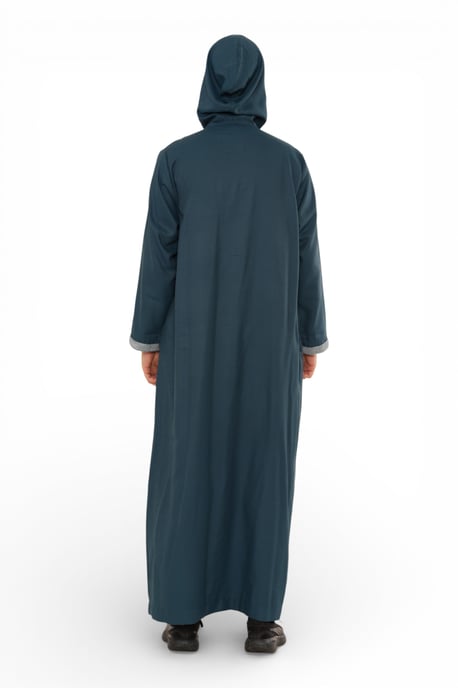 Herren Eid Aqua Green Marokkanische Thobe Robe mit Kapuze Djellaba Ramadan Jubba- HM3 - Image 4