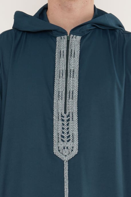 Herren Eid Aqua Green Marokkanische Thobe Robe mit Kapuze Djellaba Ramadan Jubba- HM3 - Image 5