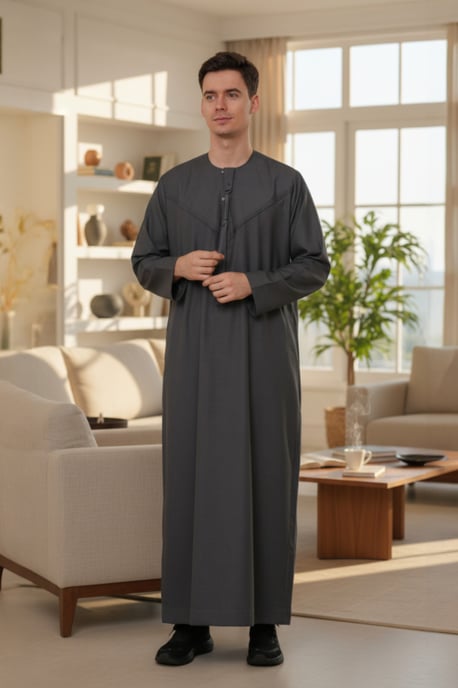 Herren Grau Eid Marokkanische Jubba Robe Djellaba Ramadan Eid Thobe LFS-HM11 - Image 1